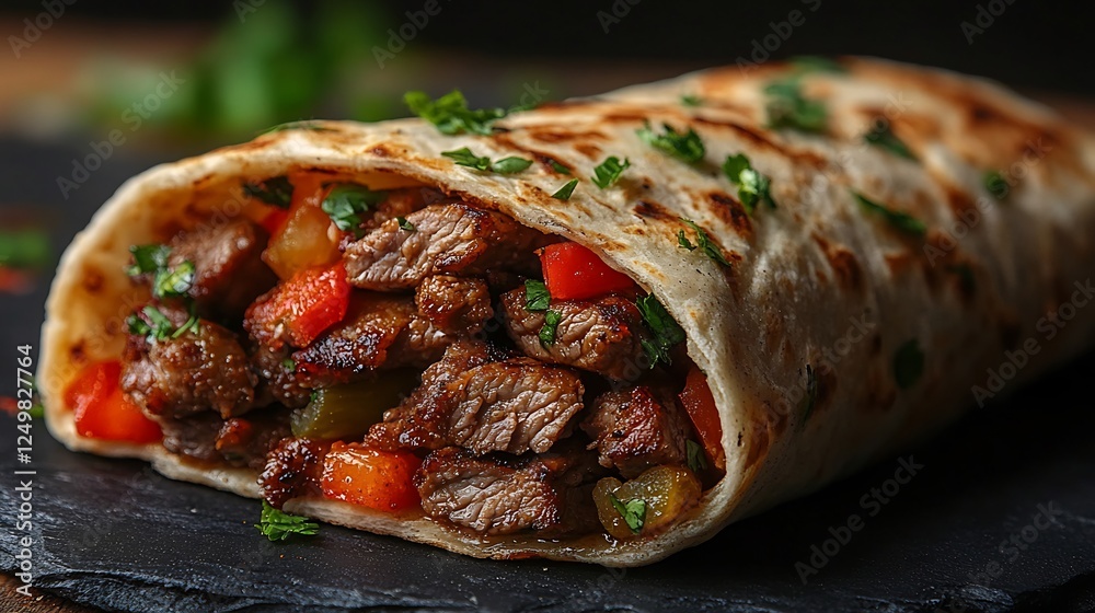Shawarma grilled meat garlic sauce and pickles wrapped in pita bread isolated on a clean background a popular Lebanese street food Shawarma grilled meat garlic sauce and pickles wrapped in pita bread isolated on a clean background a popular Lebanese street food
