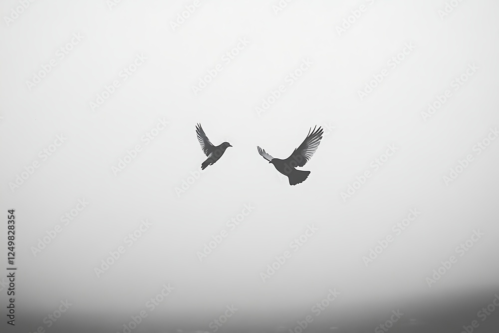 Fototapeta premium Two birds in flight against a misty sky