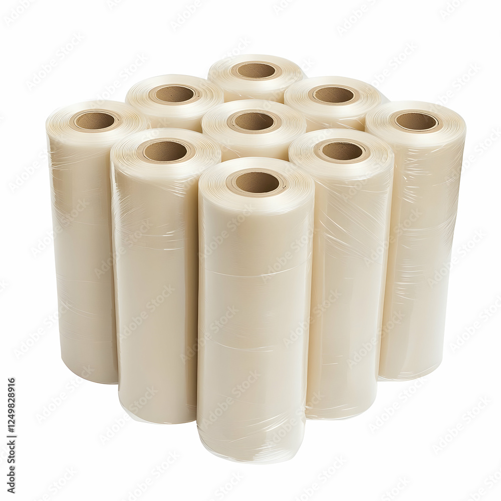 Ten rolls of clear plastic wrap packaging Ten rolls of clear plastic wrap packaging