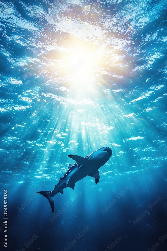 Obraz premium Whale shark swimming near a scuba diver in a vibrant ocean scene