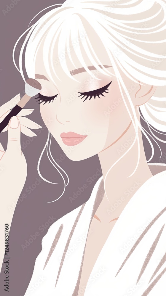 Illustration of a makeup artist applying cosmetics to a woman's face Illustration of a makeup artist applying cosmetics to a woman's face