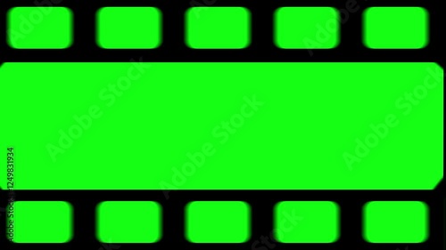 Animated film frame strip with a green background for easy compositing. The sequence simulates a rolling old film reel. 4K