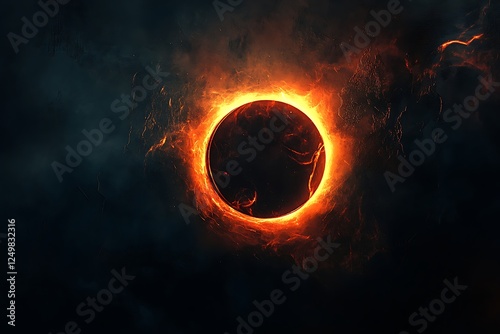 A fiery eclipse of the sun in the dark space