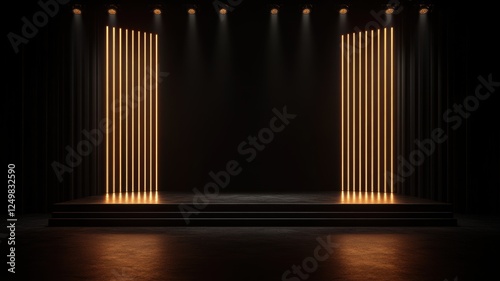 Empty stage with warm lighting for product presentation or perform