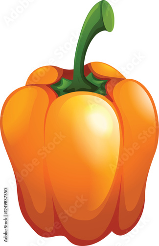 Fresh Orange Bell Pepper with Green Stem
