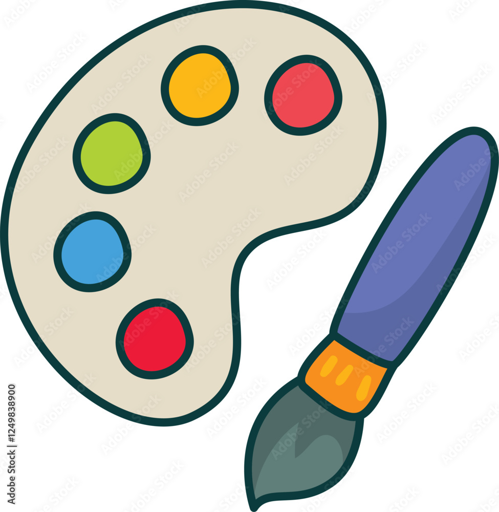 Artist's Palette with Brush and Bright Paint Colors Artist's Palette with Brush and Bright Paint Colors