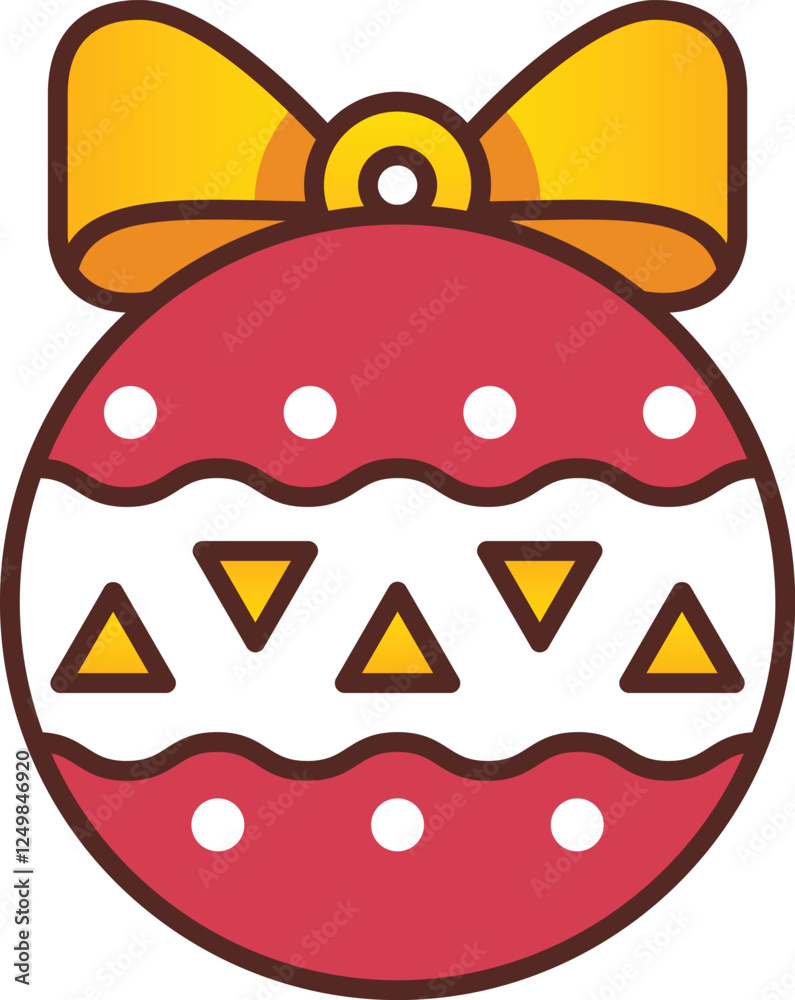 Obraz premium Red Christmas Ornament with Yellow Bow and Decorative Pattern