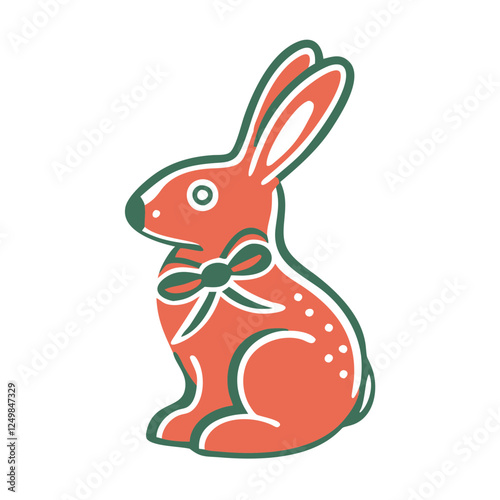 Chocolate bunny icon with bow, festive Easter decoration concept