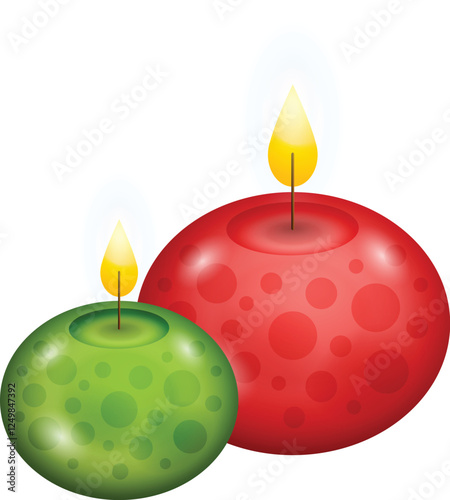 Red and Green Christmas Candles with Flames for Holiday Decor

