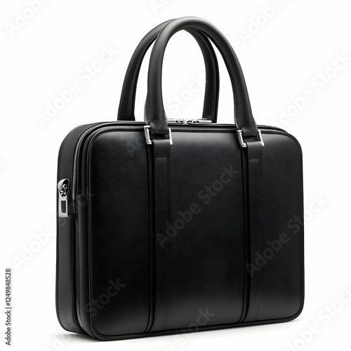Black leather briefcase, studio shot, white background, business professional