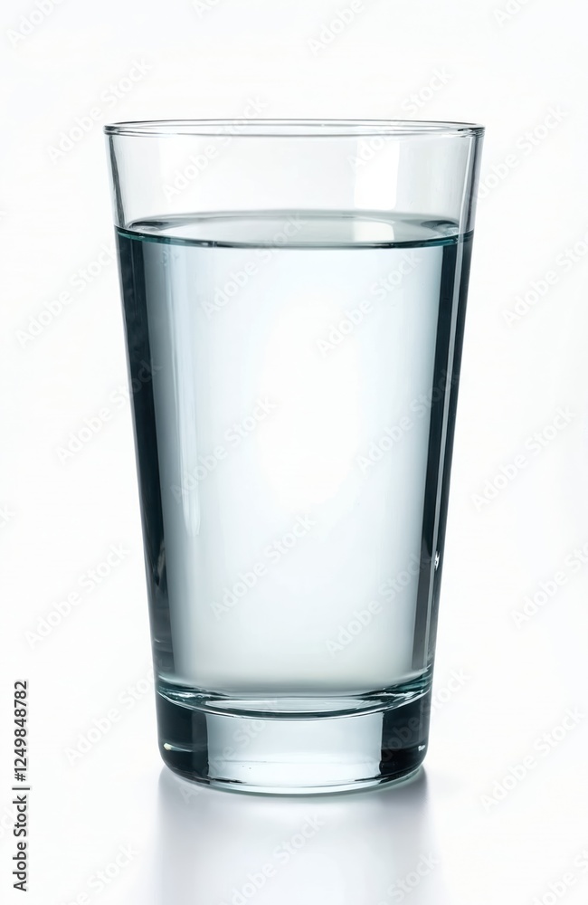 Clean spring water in a glass. Clear water fills a drinking glass. Fresh water in a transparent glass. Simple image of clean drink. Pure water. Isolated on a plain white background. Clean spring water in a glass. Clear water fills a drinking glass. Fresh water in a transparent glass. Simple image of clean drink. Pure water. Isolated on a plain white background.