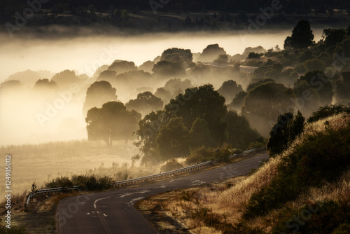 Obraz na płótnie Sunrise and Morning Mist in Esquel Argentina w salonie