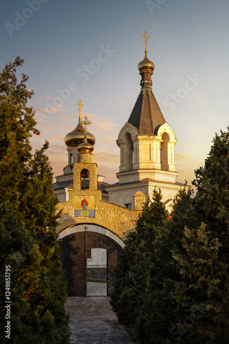 Old Orhei Monastery during Sunrise in Moldova, October 2023 photo