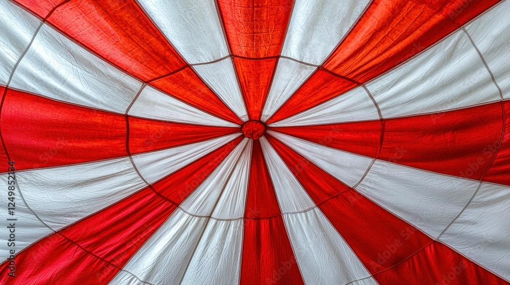 Fototapeta premium Red and white striped tent ceiling, radial pattern, outdoor event