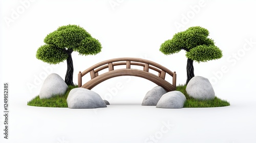 Fototapeta Naklejka Na Ścianę i Meble -  Pixel Art Japanese Garden Bridge Scene