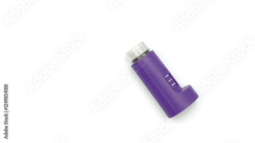 Purple asthma inhaler with a sleek design and clear dosage indicators on a clean white background, symptoms, respiratory, health photo