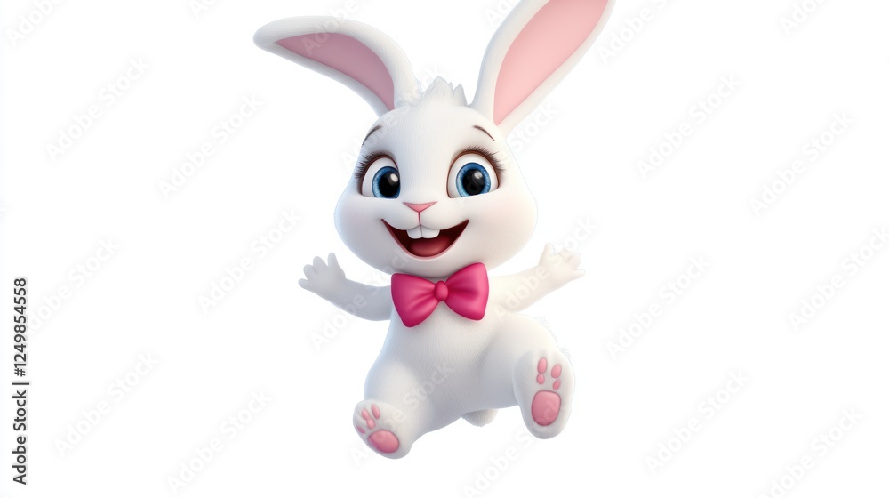 Obraz premium Happy Easter bunny hopping, white background, spring