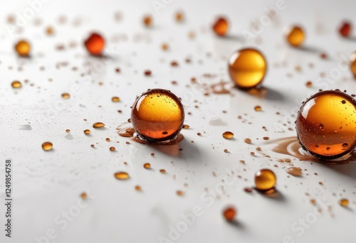 Richly colored coffee droplets on a crisp white background, careless accidents, coffee mishaps, coffee spills