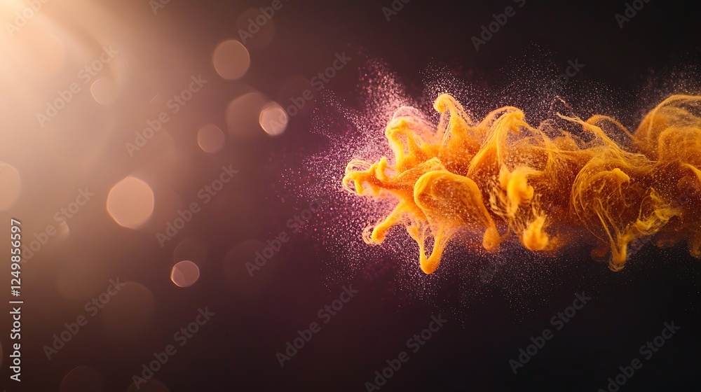 Obraz premium Vibrant abstract swirl of orange and yellow particles against a dark background, creating dynamic motion