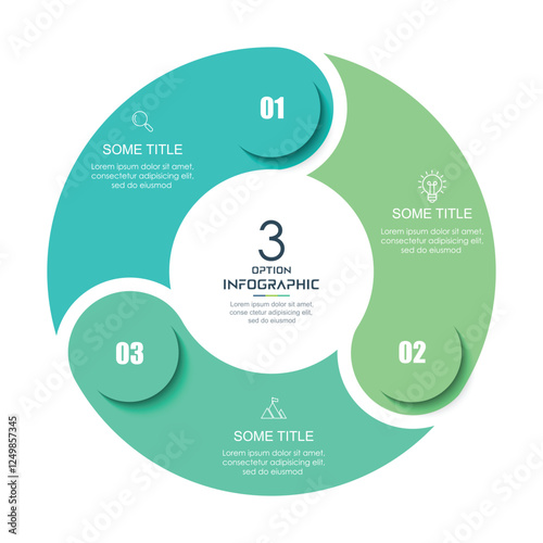 Business infographics. Chart with 3 steps, labels, options, circles. Vector infographic elements, circle chart infographic template