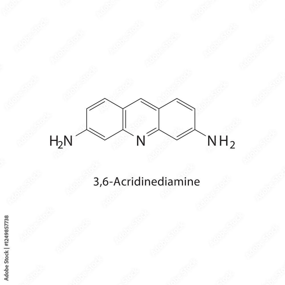 3,6-Acridinediamine skeletal structure.Aromatic Compound compound schematic illustration. Simple diagram, chemical structure. 3,6-Acridinediamine skeletal structure.Aromatic Compound compound schematic illustration. Simple diagram, chemical structure.