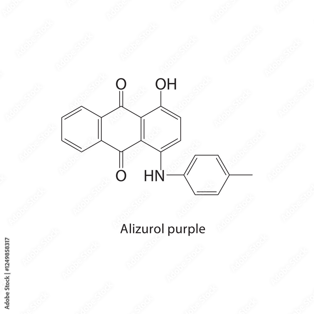Alizurol purple skeletal structure.Anthraquinone compound schematic illustration. Simple diagram, chemical structure. Alizurol purple skeletal structure.Anthraquinone compound schematic illustration. Simple diagram, chemical structure.