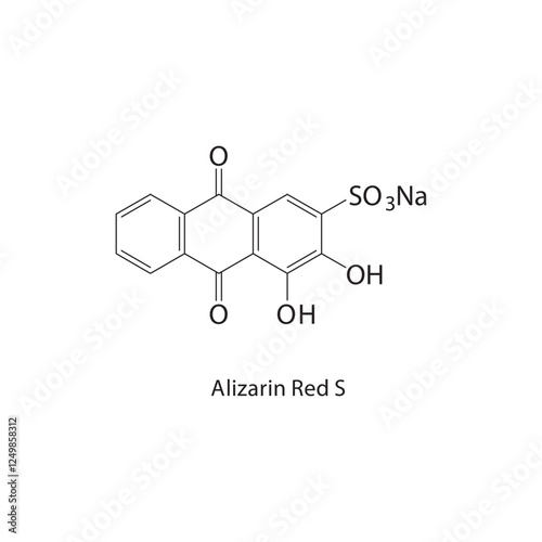 Alizarin Red S skeletal structure.Anthraquinone compound schematic illustration. Simple diagram, chemical structure.