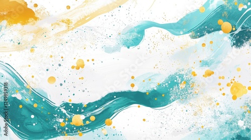 Abstract Teal Gold Watercolor Swirl Painting