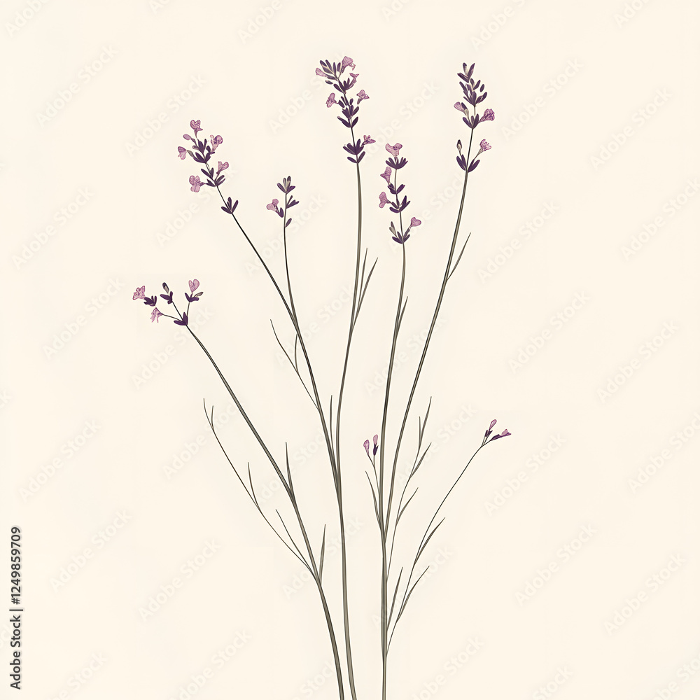 Naklejka premium Simple illustration of lavender plant with elegant stems and blossoms