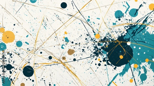 Abstract Splashes Of Teal Yellow And Gold Paint
