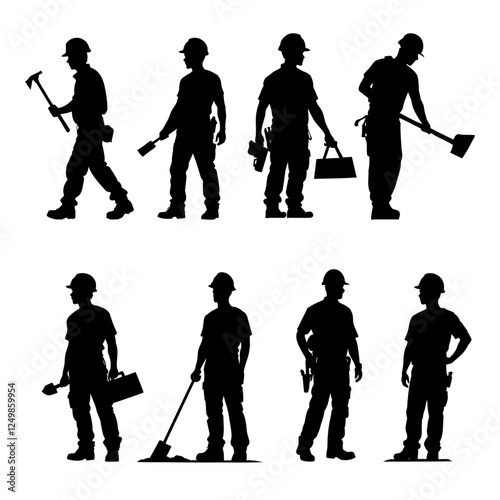 Vector silhouette of a construction worker, isolated in white. Ideal for industrial designs, labor-themed logos, workwear illustrations, and digital artwork.