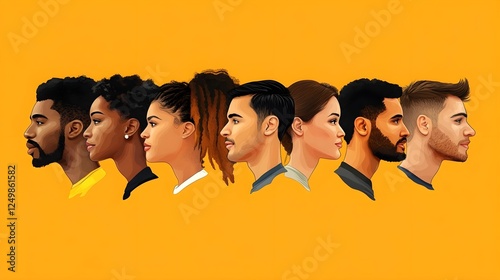 Side view illustration of diverse group of people