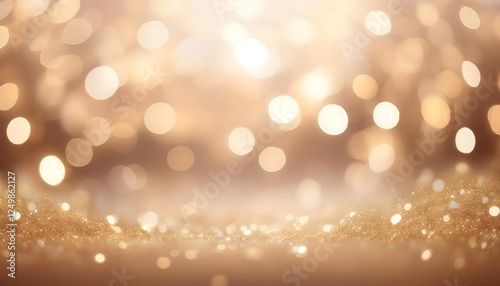 Dreamy champagne gold bokeh background with softly blurred glowing lights background