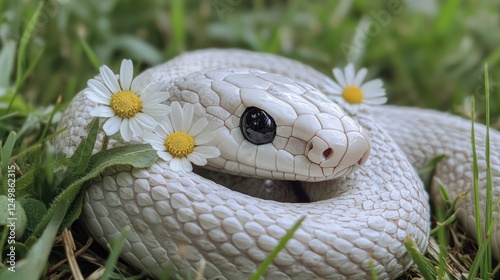 Albino snake daisies spring grass nature wildlife photo