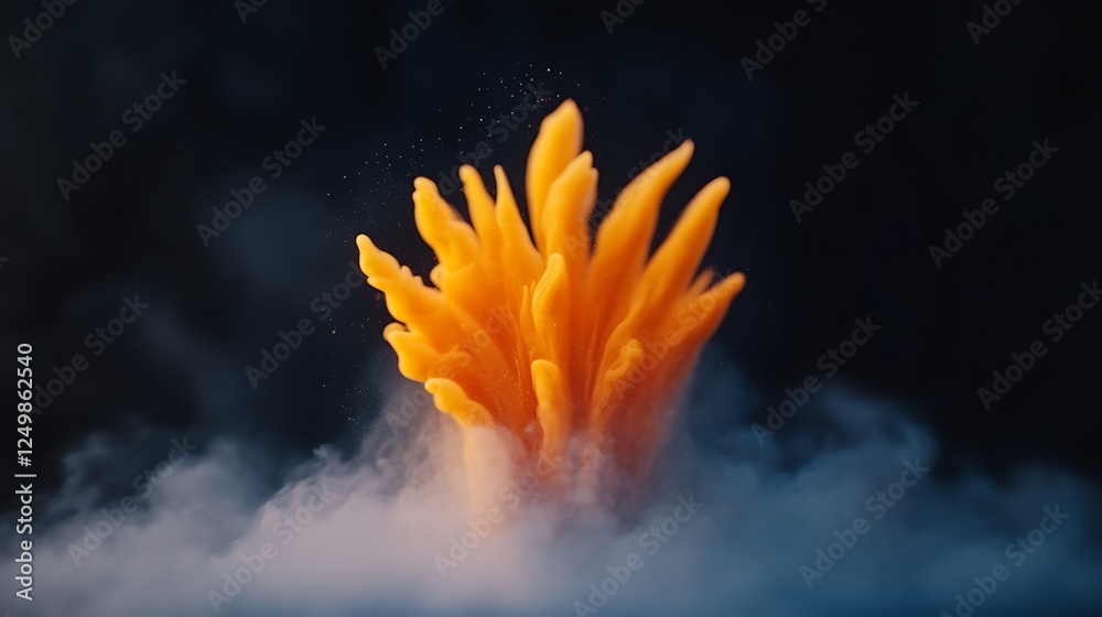Fototapeta premium Vibrant orange explosion against a dark background, creating a dramatic visual effect with smoke