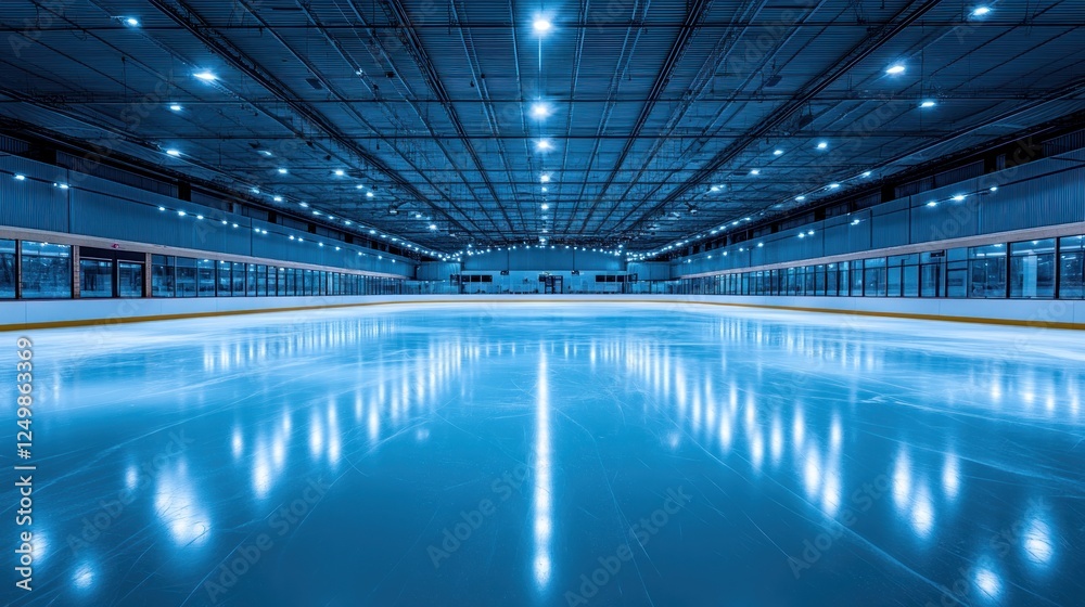 Fototapeta premium Serene Ice Rink Interior with Reflective Surface and Bright Lighting
