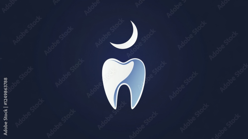 Fototapeta premium Logo design featuring a tooth and crescent moon on a dark background with customizable text area for branding purposes
