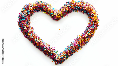 Colorful glitter heart shape on white. Valentine's Day, love, celebration