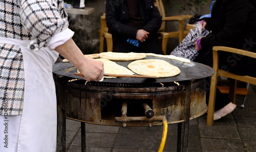 Street food cooking turkish bread