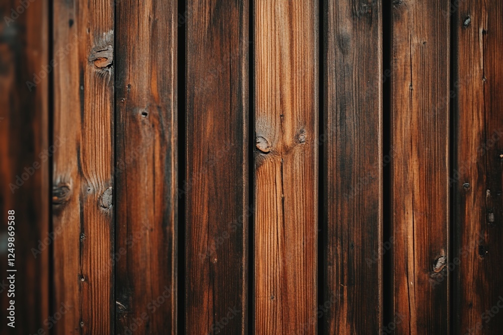Naklejka premium Dark brown vertical wooden planks, rustic texture background.