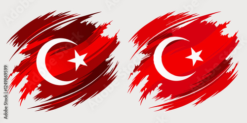 two Turkey flag in abstract brush stroke style as vector graphic