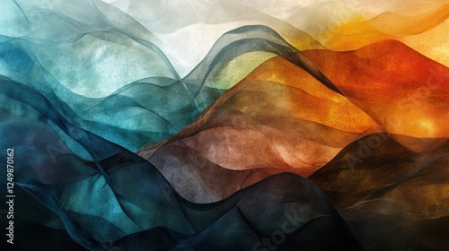 Abstract Waves of Teal Orange and Brown Hues