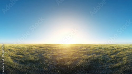 360 HDRI panorama for 3D graphics or games with clear blue sky and sun at zenith Ideal for sky dome or drone footage editing