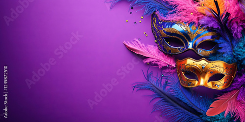 Wallpaper Mural A festive Mardi Gras background with vibrant purple hues, adorned with decorative masks and soft feathers, creating an elegant banner template with ample copy space for carnival celebrations. Torontodigital.ca