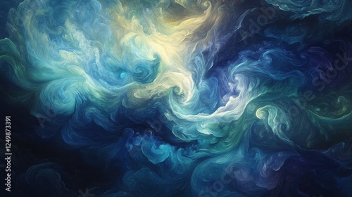Abstract swirling ocean depths teal blue and cream