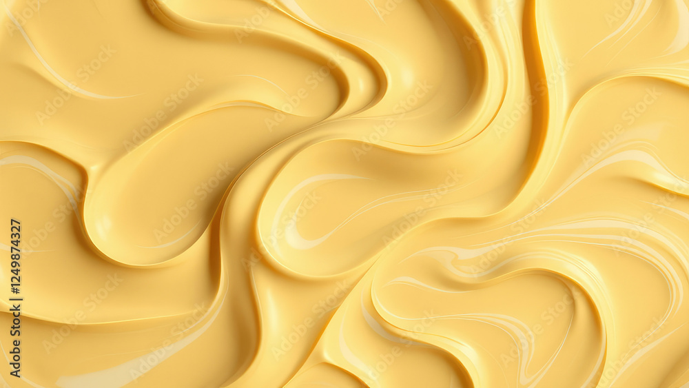 Obraz premium Spread of creamy yellow chocolate paste with artistic white streaks, high angle view, lunch, toast