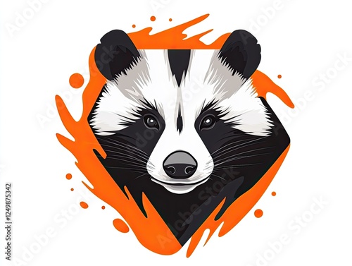 Stylized Raccoon Portrait with Geometric Orange Splash Background photo