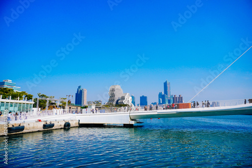 Kaohsiung, Taiwan, Republic of China, 01 25 2024: The landscape of Kaosiung pier 2 harbor and downtown photo