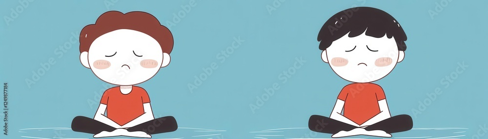 emotion peaceful meditation flat design front view calm mind cartoon drawing split-complementary color scheme emotion peaceful meditation flat design front view calm mind cartoon drawing split-complementary color scheme