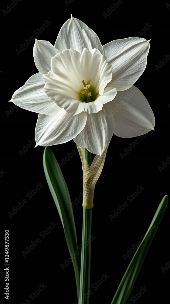 Obraz premium HD Phone Wallpaper Elegant White Daffodil Flower Bloom Isolated on Black Background